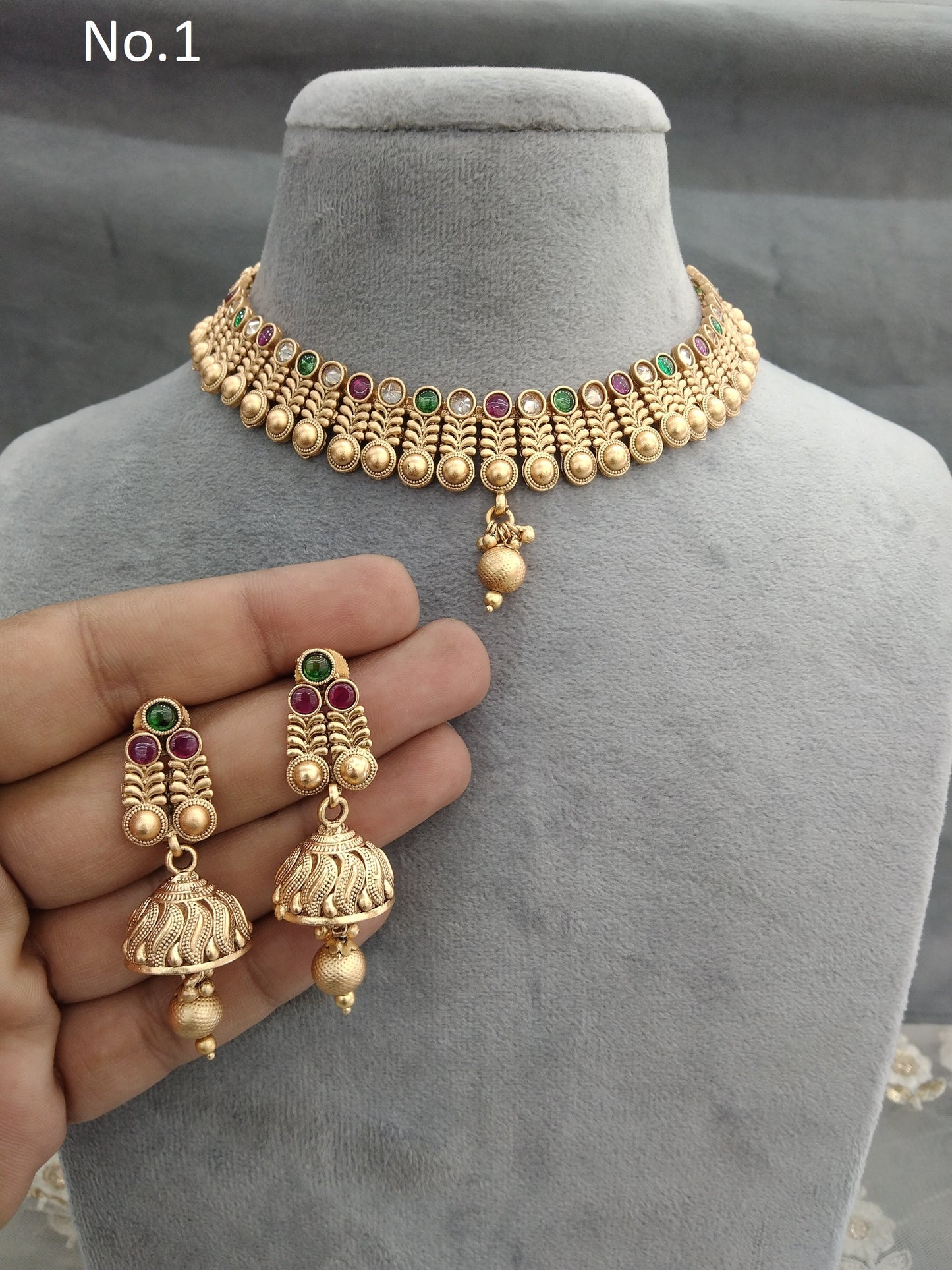 Gold polki necklace set Indian challa Jewellery