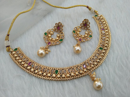 Gold polki necklace set Indian challa Jewellery