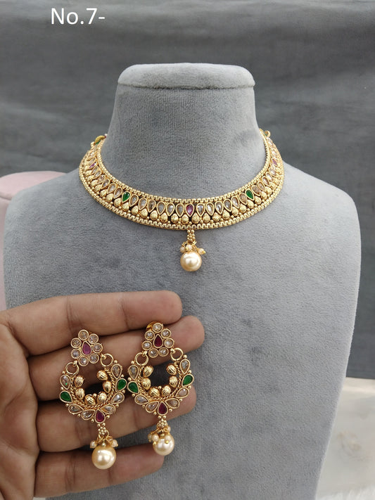 Gold polki necklace set Indian challa Jewellery