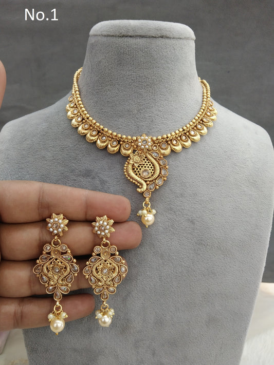 Gold polki necklace set Indian challa Jewellery