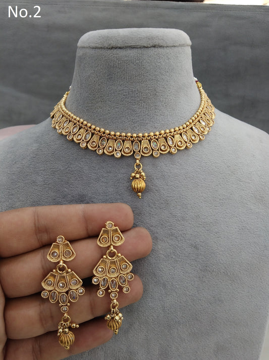 Gold polki necklace set Indian challa Jewellery