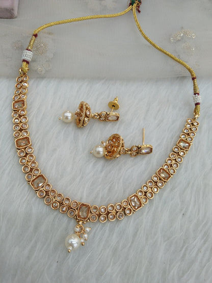 Gold polki necklace set Indian challa Jewellery