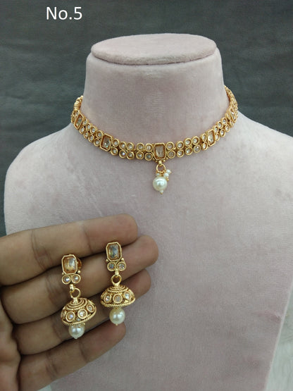 Gold polki necklace set Indian challa Jewellery