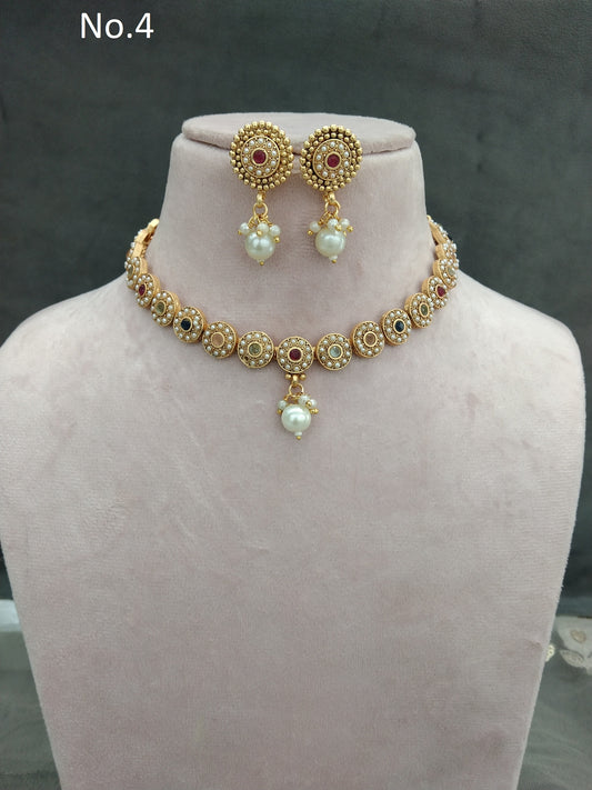 Gold polki necklace set Indian challa Jewellery