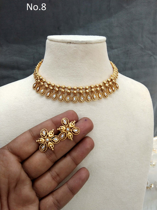 Gold polki necklace set Indian challa Jewellery