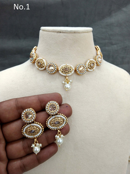 Gold polki necklace set Indian chivi Jewellery