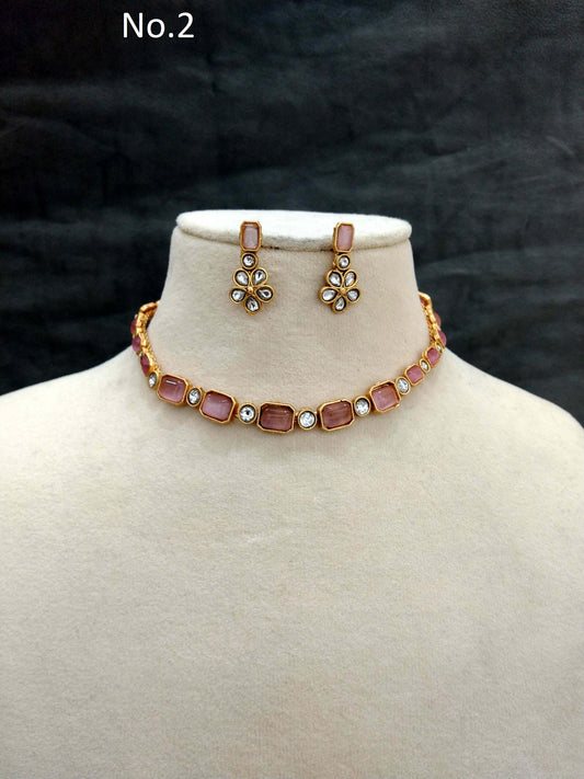 Gold polki necklace set Indian chivi Jewellery