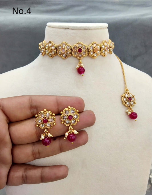 Gold polki necklace set Indian chivi Jewellery