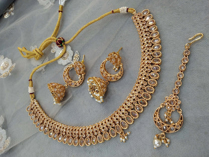 Gold polki necklace set Indian chivi Jewellery