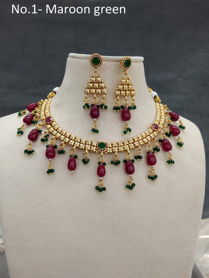 Gold maroon green polki necklace Indian punjabi birpal Jewellery