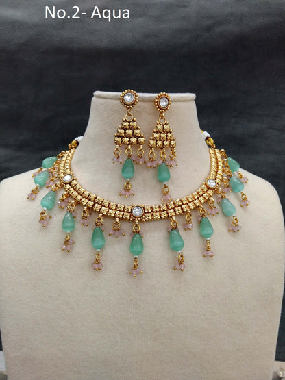 Gold Aqua polki necklace Indian punjabi birpal Jewellery