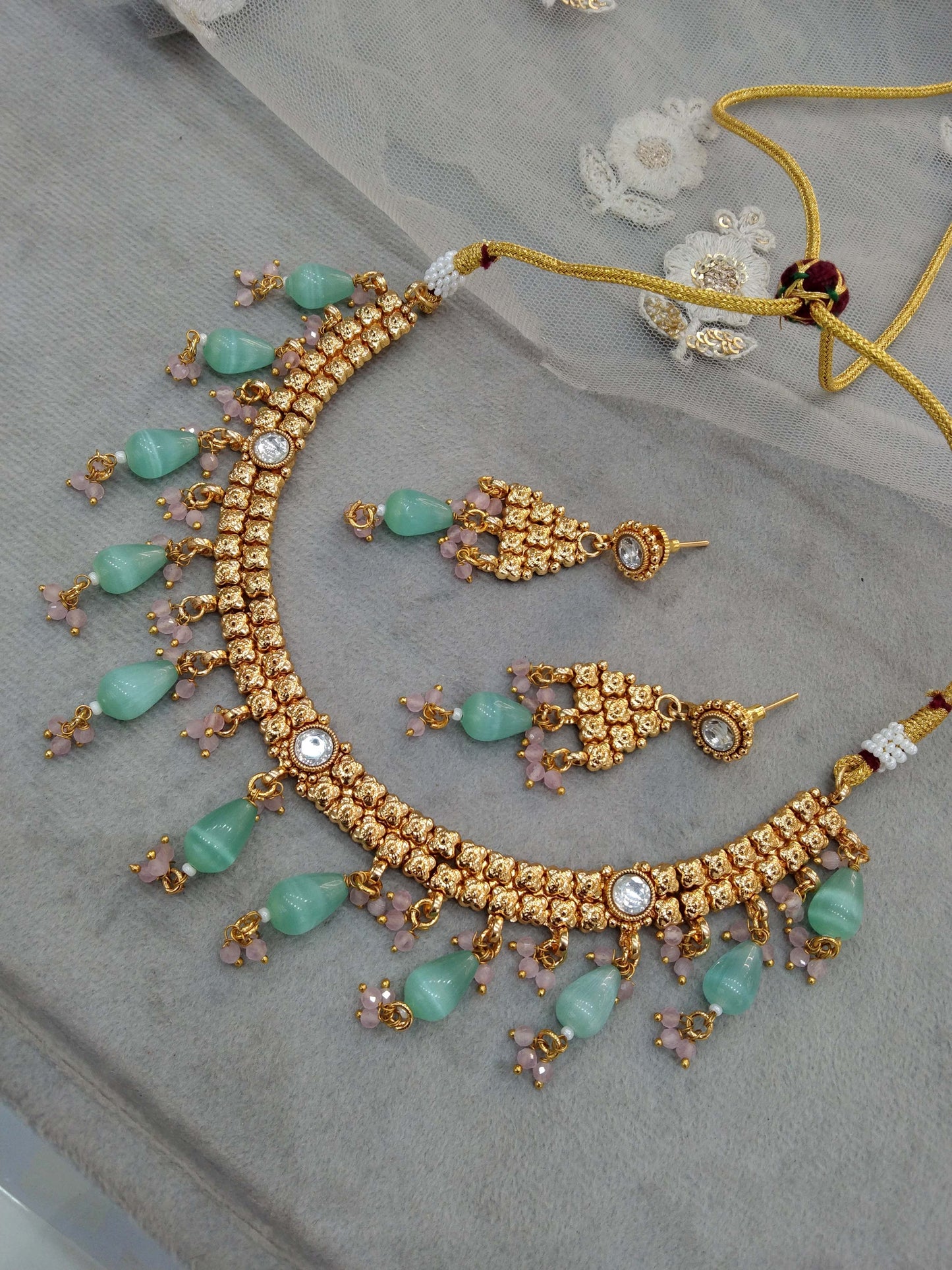 Gold Aqua polki necklace Indian punjabi birpal Jewellery