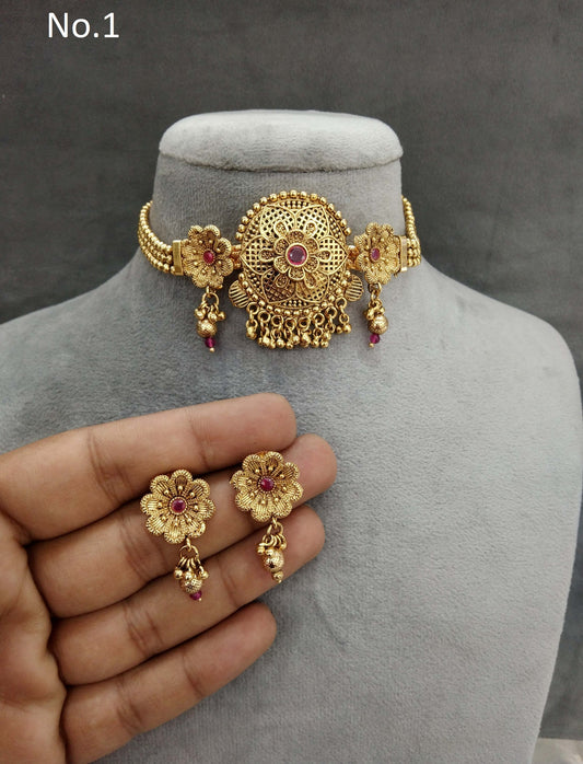 Choker Set Polki indian Jewellery Necklace Set/ Bollywood Style Gold Finish bini South Indian bridal Jewellery/