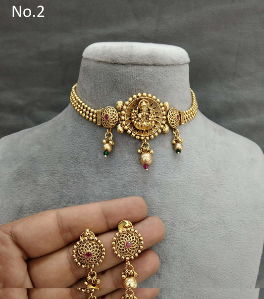 Choker Set Polki indian Jewellery Necklace Set/ Bollywood Style Gold Finish bini South Indian bridal Jewellery/