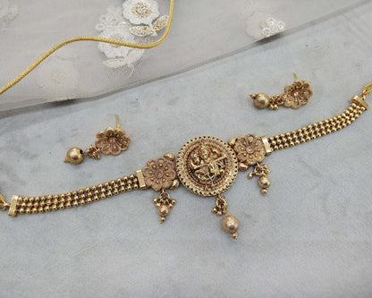 Choker Set Polki indian Jewellery Necklace Set/ Bollywood Style Gold Finish bini South Indian bridal Jewellery/