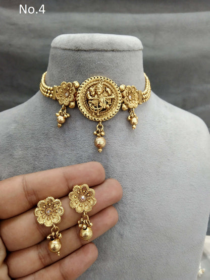 Choker Set Polki indian Jewellery Necklace Set/ Bollywood Style Gold Finish bini South Indian bridal Jewellery/