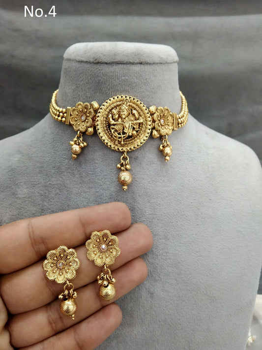 Choker Set Polki indian Jewellery Necklace Set/ Bollywood Style Gold Finish bini South Indian bridal Jewellery/