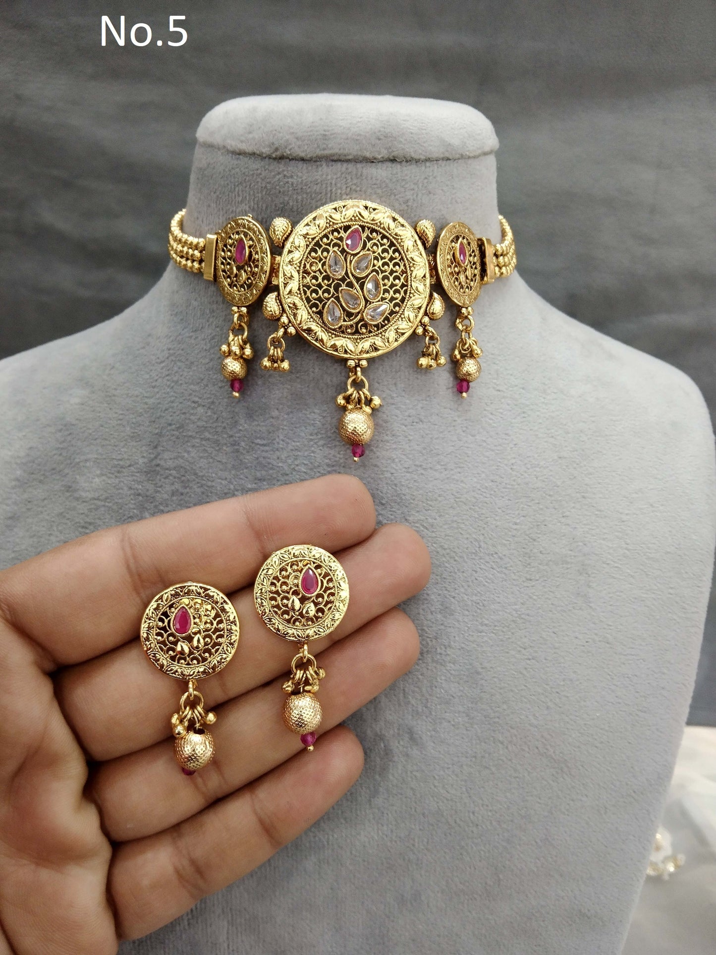 Choker Set Polki indian Jewellery Necklace Set/ Bollywood Style Gold Finish bini South Indian bridal Jewellery/