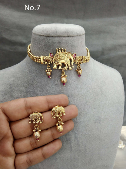 Choker Set Polki indian Jewellery Necklace Set/ Bollywood Style Gold Finish bini South Indian bridal Jewellery/