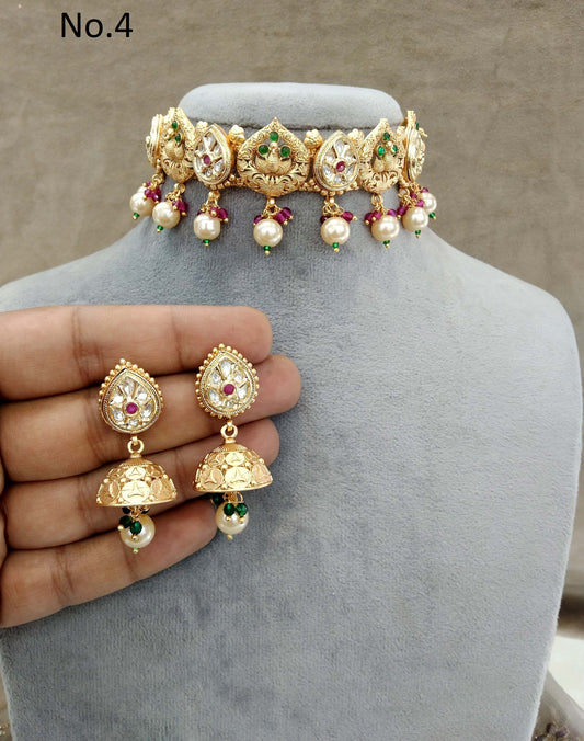 Ivory Polki Choker Set / India polki kundan choker Jewellery set/Indian levit choker set