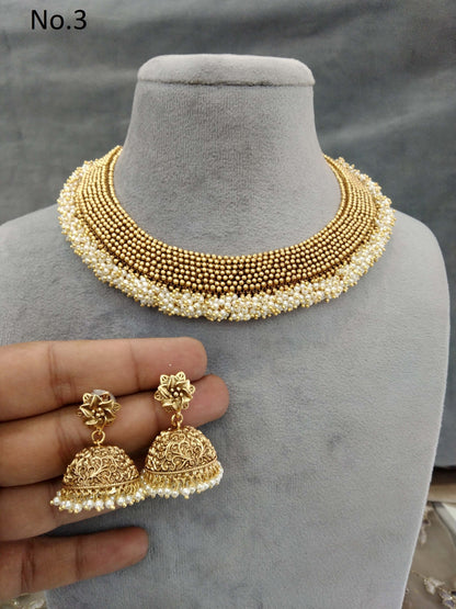 Gold polki Necklace set Indian selvi Jewellery