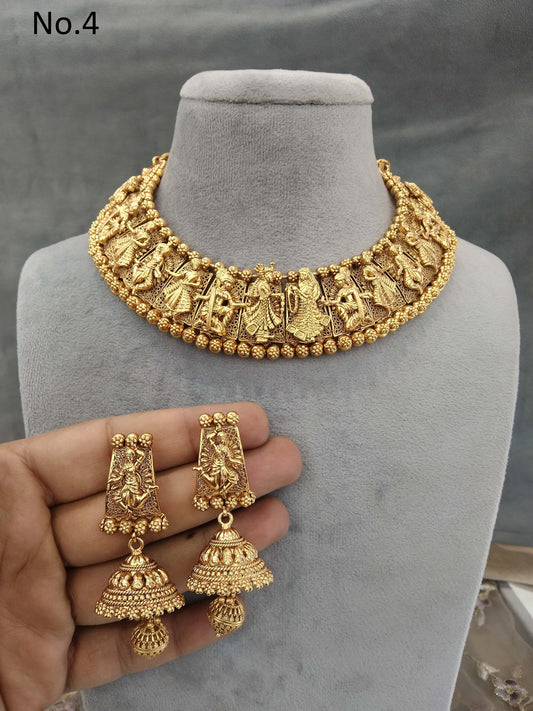 Gold polki Necklace set Indian selvi Jewellery