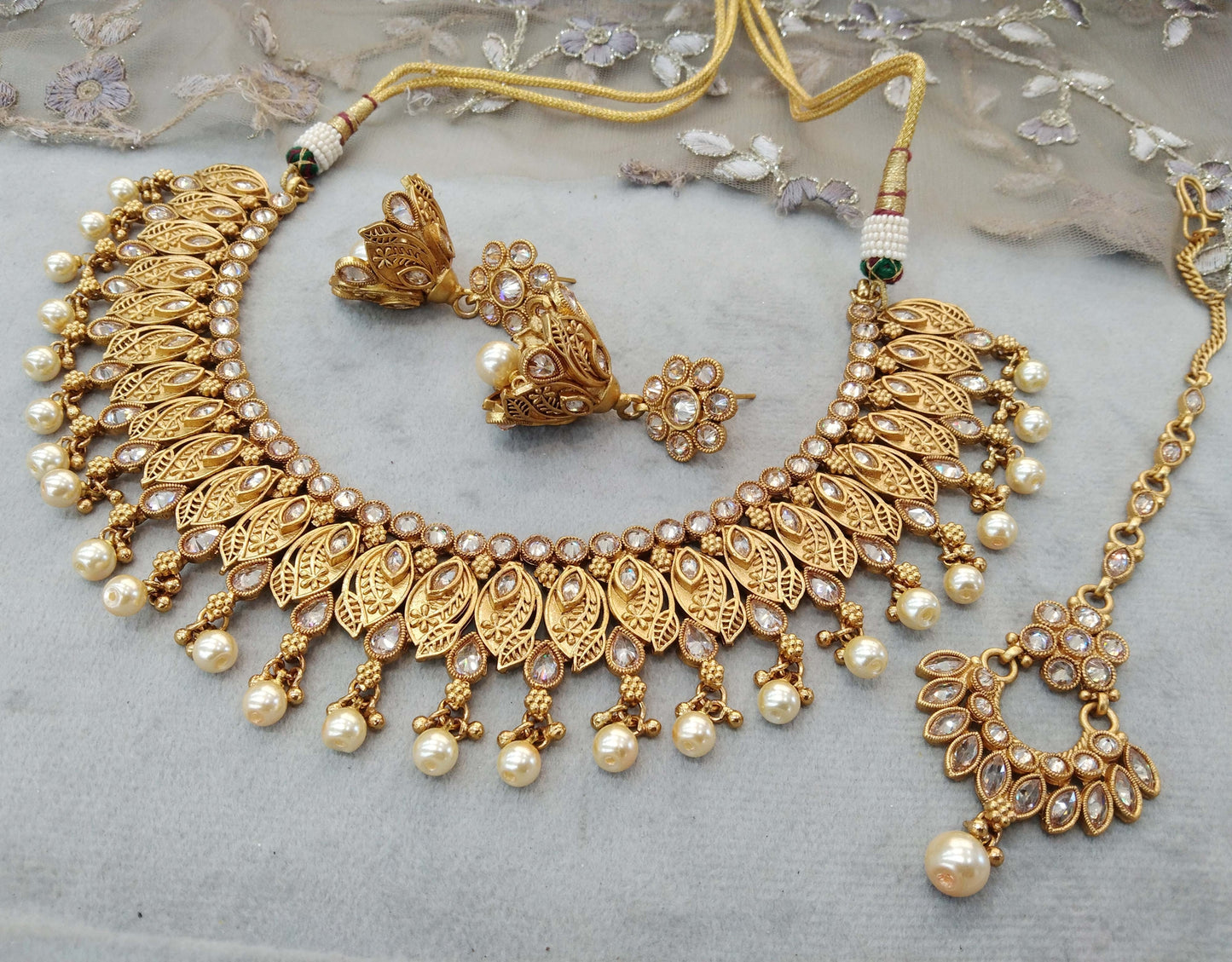 Gold polki Necklace set Indian selvi Jewellery