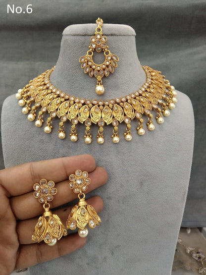 Gold polki Necklace set Indian selvi Jewellery