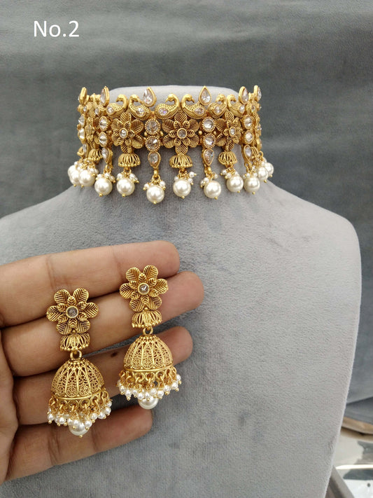 Gold Look Polki Choker Indian Punjabi Jewellery Selvi Set