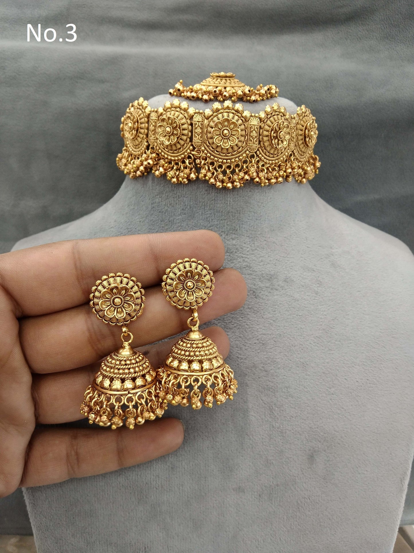 Antique Gold Plat Punjabi  Style Polki Choker Indian Jewellery Set