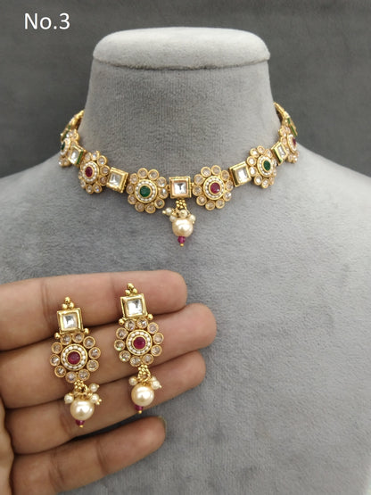 Gold polki Necklace set Indian siva Jewellery