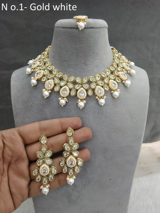 Indian Jewelery/Bridal Gold white Kundan necklace Set Jewellery swaziland