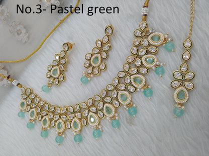 Indian Jewellery/Bridal Gold pastel green Kundan necklace Set Jewellery swaziland