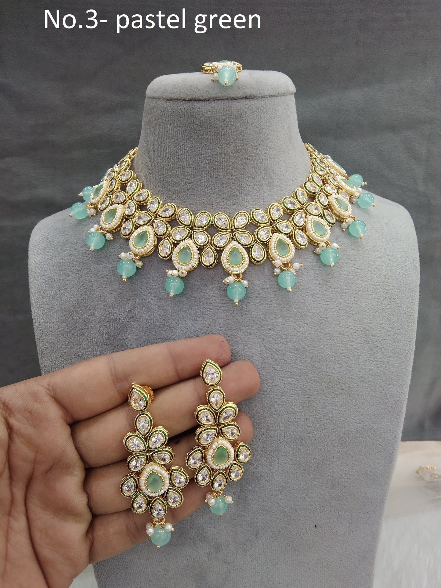 Indian Jewellery/Bridal Gold pastel green Kundan necklace Set Jewellery swaziland