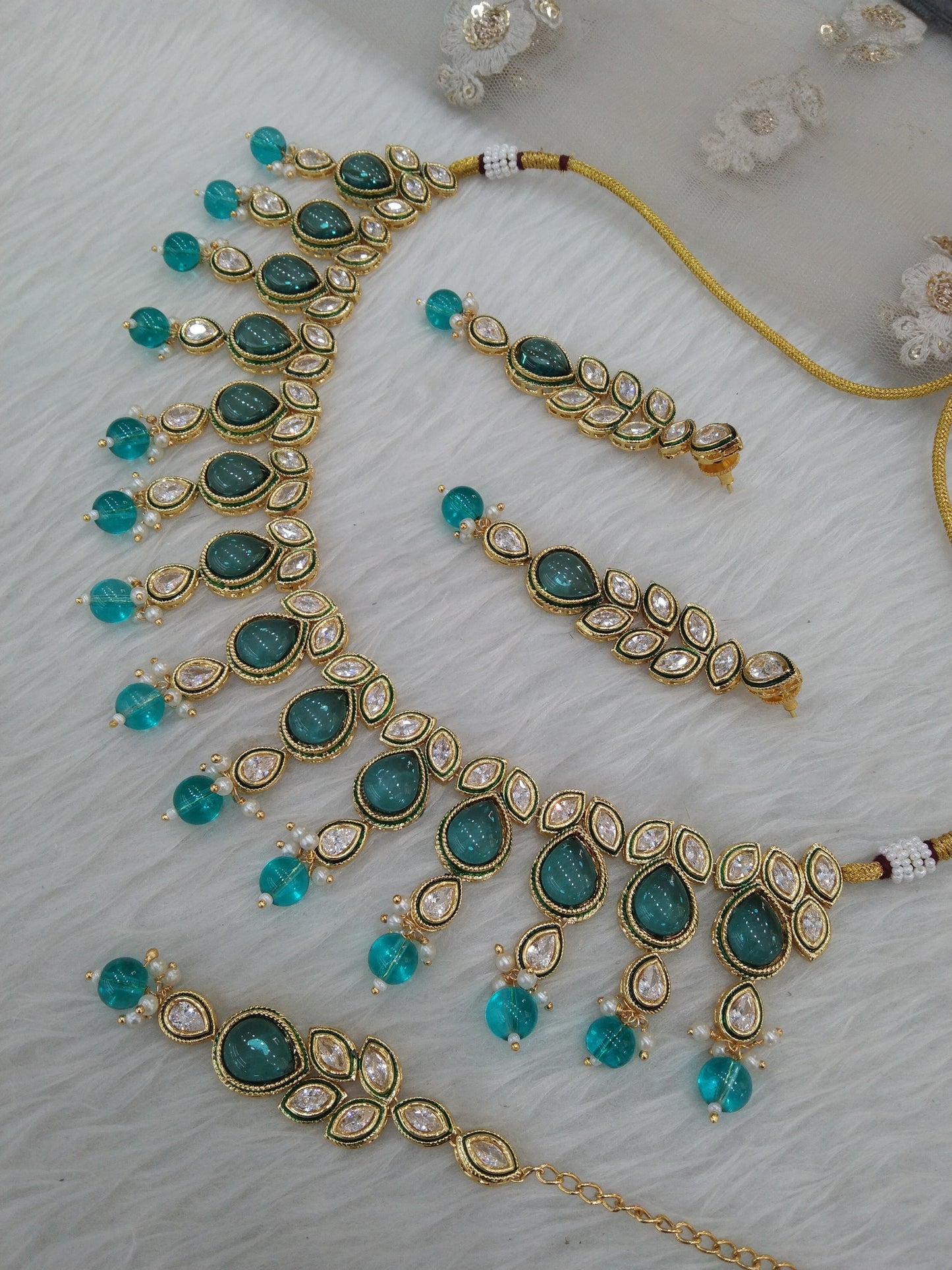 Indian Jewellery/Bridal Gold rama green Kundan necklace Set Jewellery swaziland