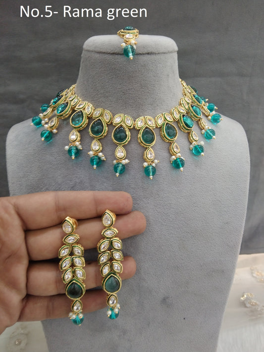 Indian Jewellery/Bridal Gold rama green Kundan necklace Set Jewellery swaziland