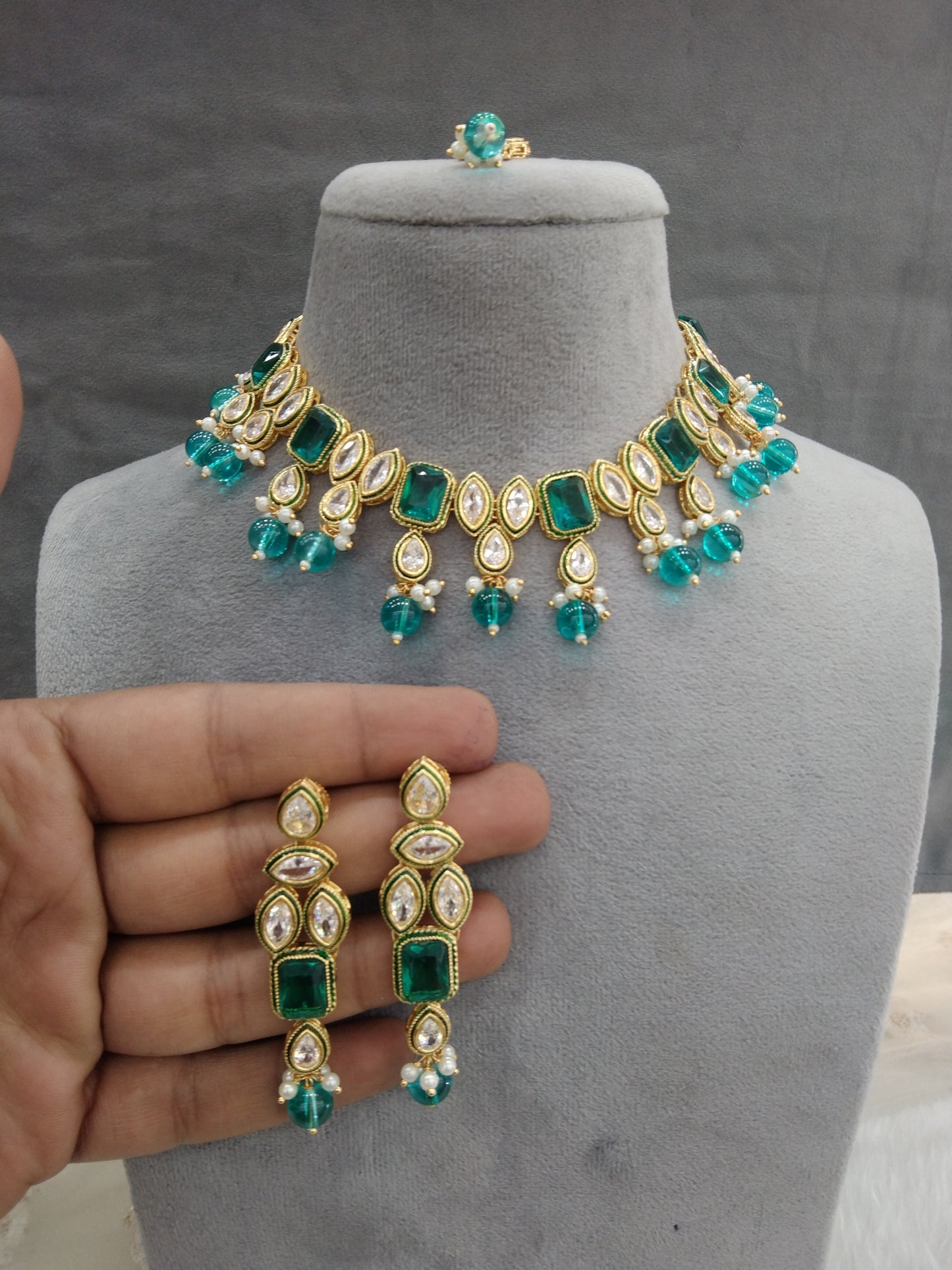 Indian Jewellery/Bridal Gold rama green Kundan necklace Set Jewellery swaziland