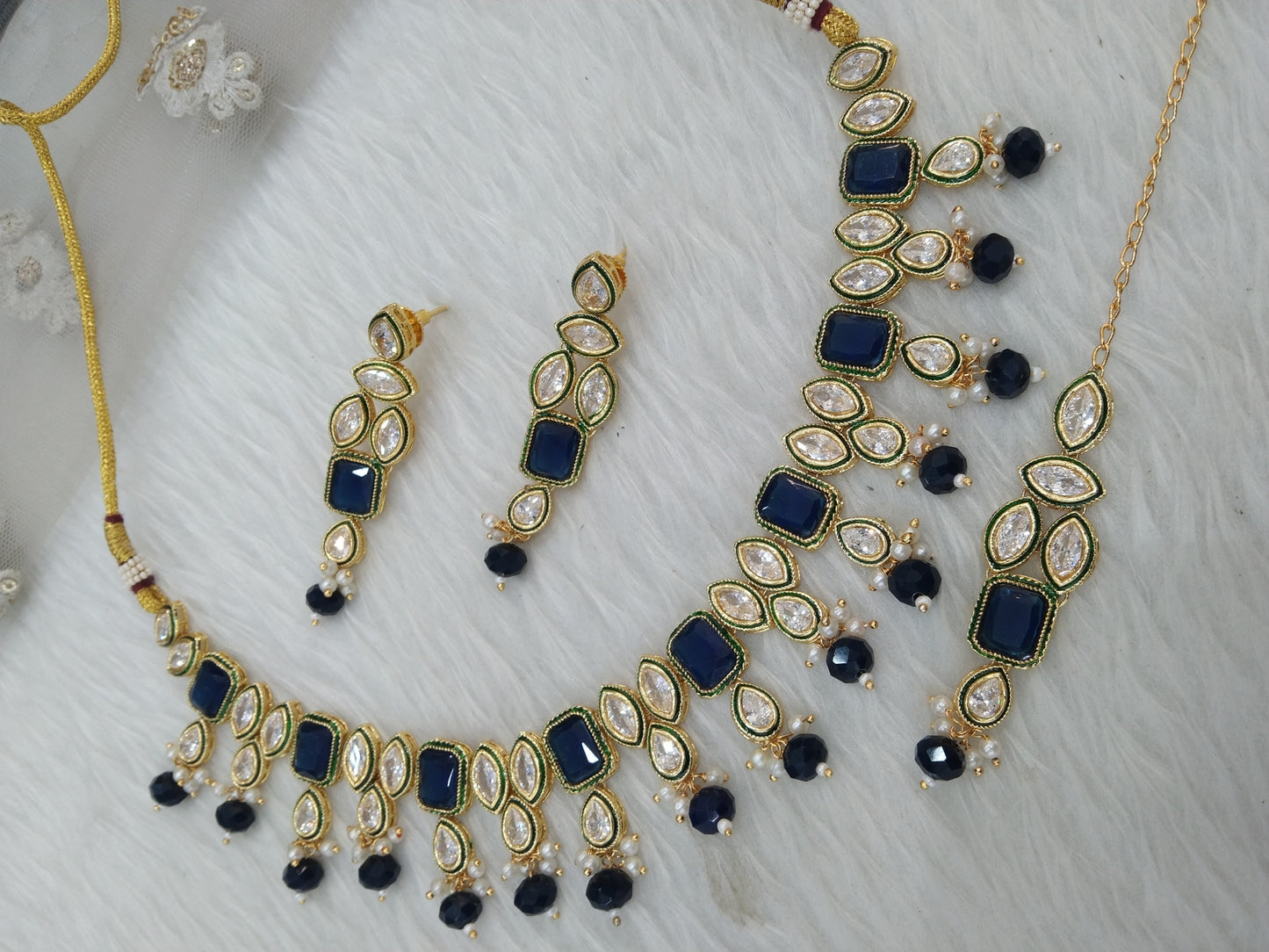 Indian Jewellery/Bridal Gold blue Kundan necklace Set Jewellery swaziland