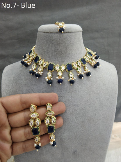 Indian Jewellery/Bridal Gold blue Kundan necklace Set Jewellery swaziland