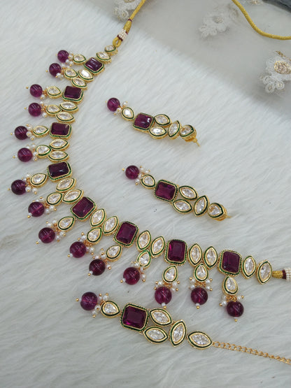 Indian Jewellery/Bridal Gold purple Kundan necklace Set Jewellery swaziland