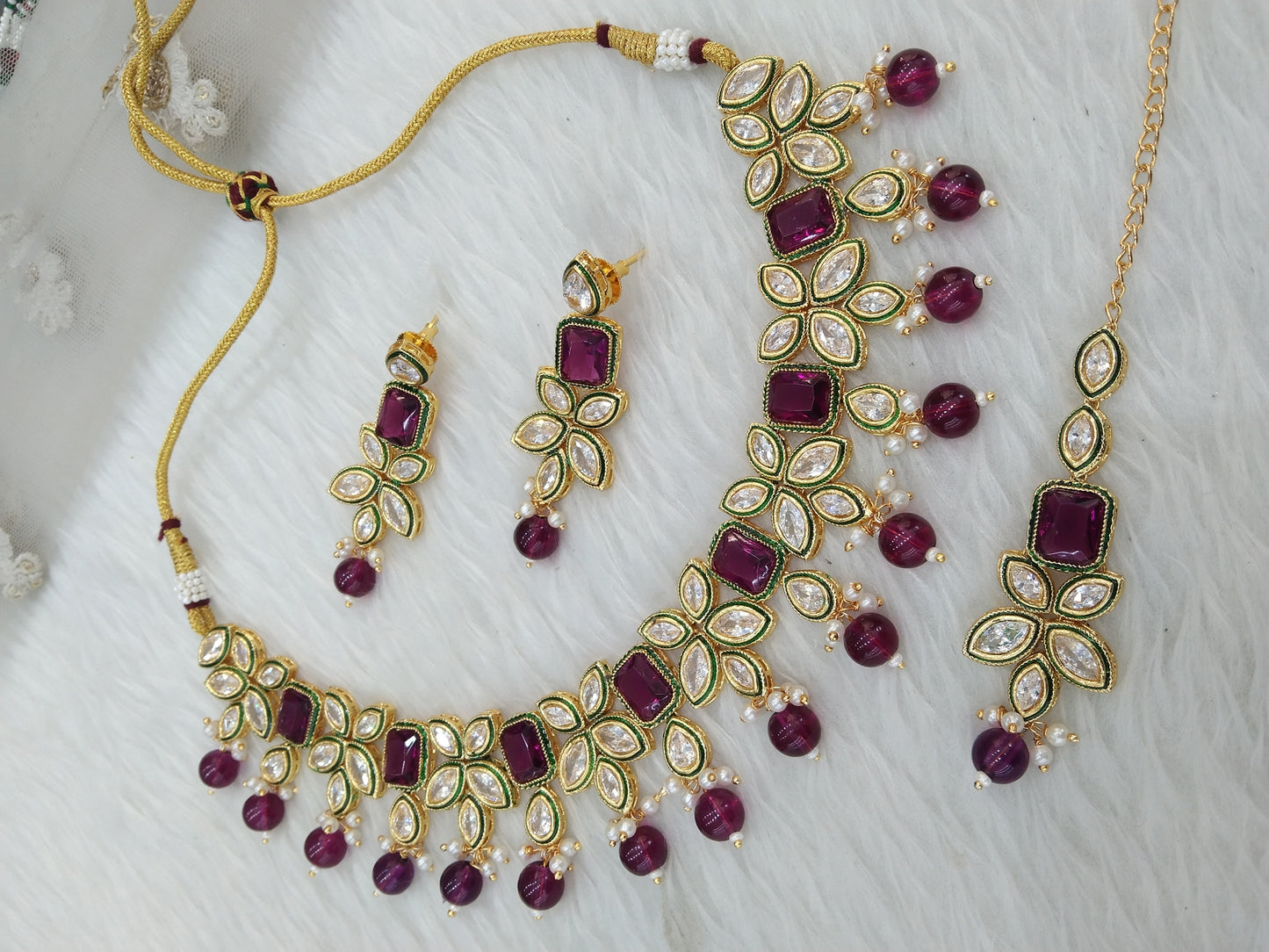 Indian Jewellery/Bridal Gold purple Kundan necklace Set Jewellery swaziland