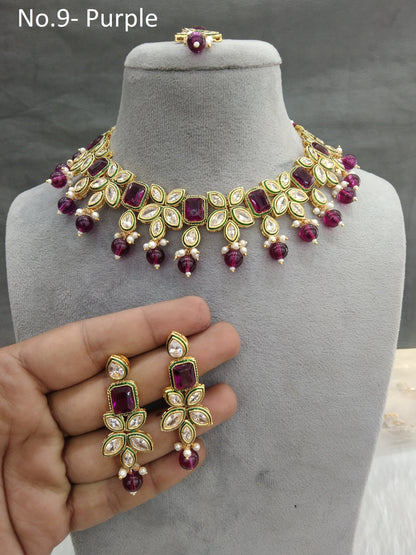 Indian Jewellery/Bridal Gold purple Kundan necklace Set Jewellery swaziland