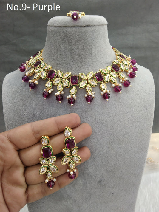 Indian Jewellery/Bridal Gold purple Kundan necklace Set Jewellery swaziland