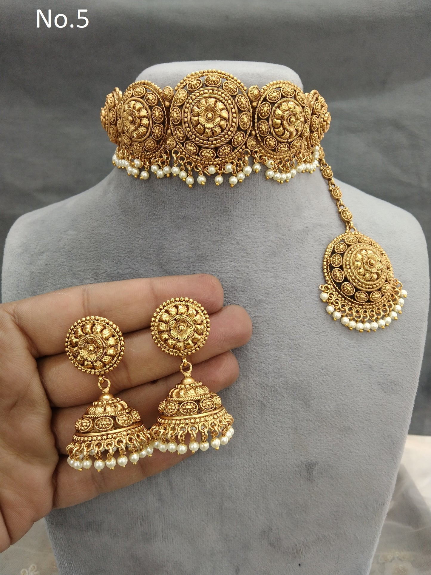 Gold Look Punjabi Polki Choker Indian Jewellery Selvi Set