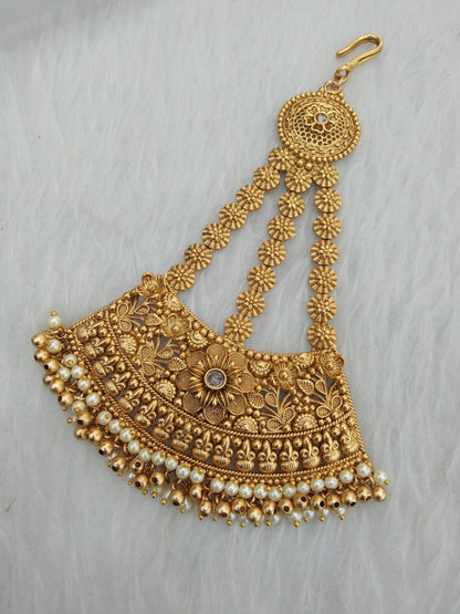 Gold finish Passa Jhumar Jhoomer Headpiece Bridal Passa/Hijab bika tilak Headpiece