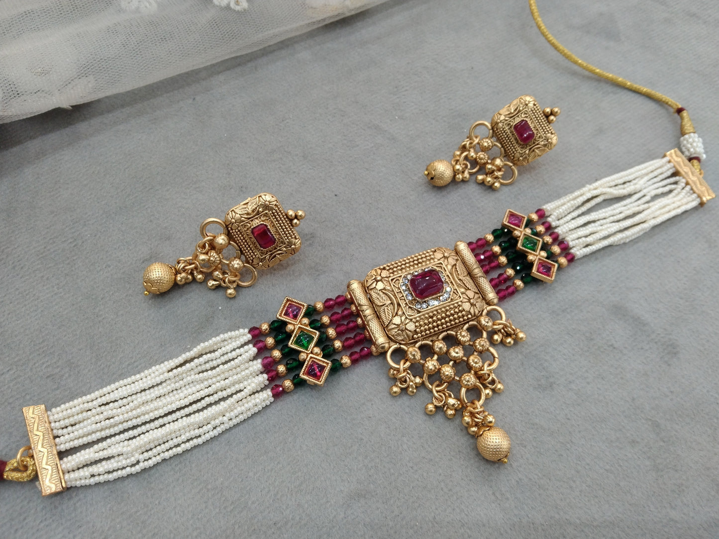 Gold polki choker Jewellery set/ Gold choker komal set