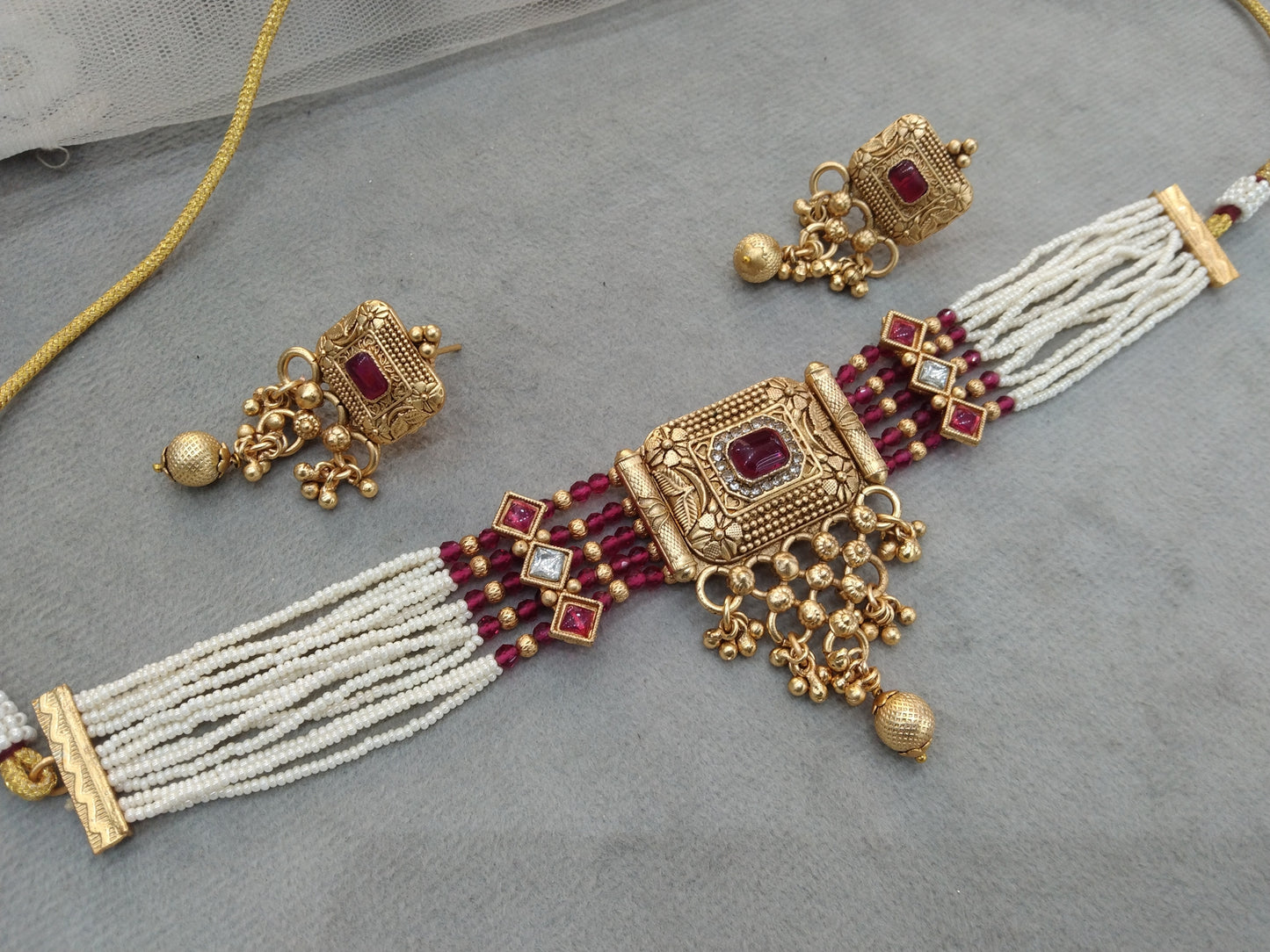 Gold polki choker Jewellery set/ Gold choker komal set