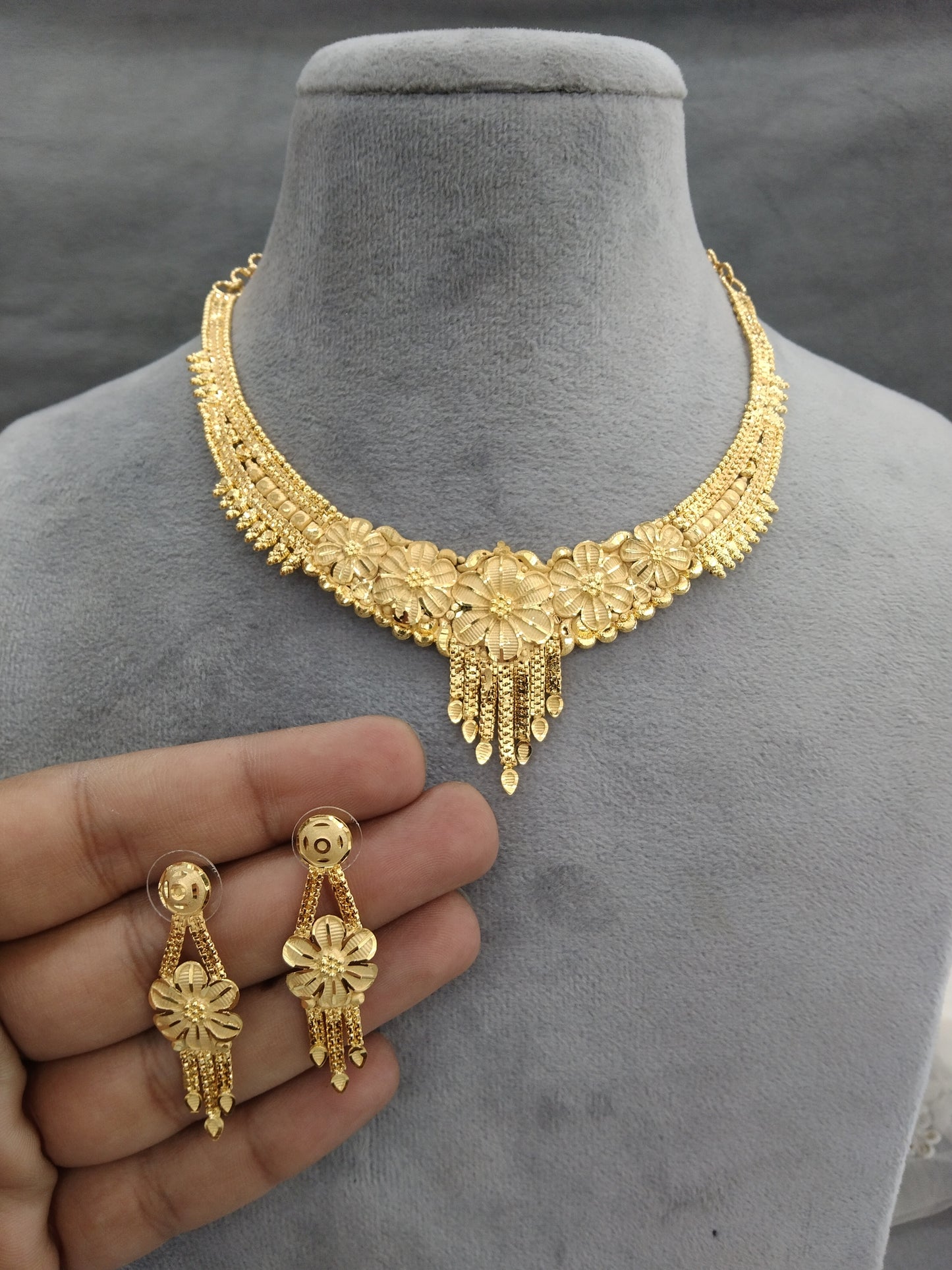 Gold Jewellery Necklace Jewellery set/Gold finish 1 gram forming South Indian bridal gline Jewellery