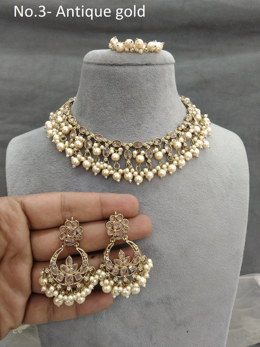 Antique gold Necklace Set/ dark gold Indian Bridal chavi Jewellery