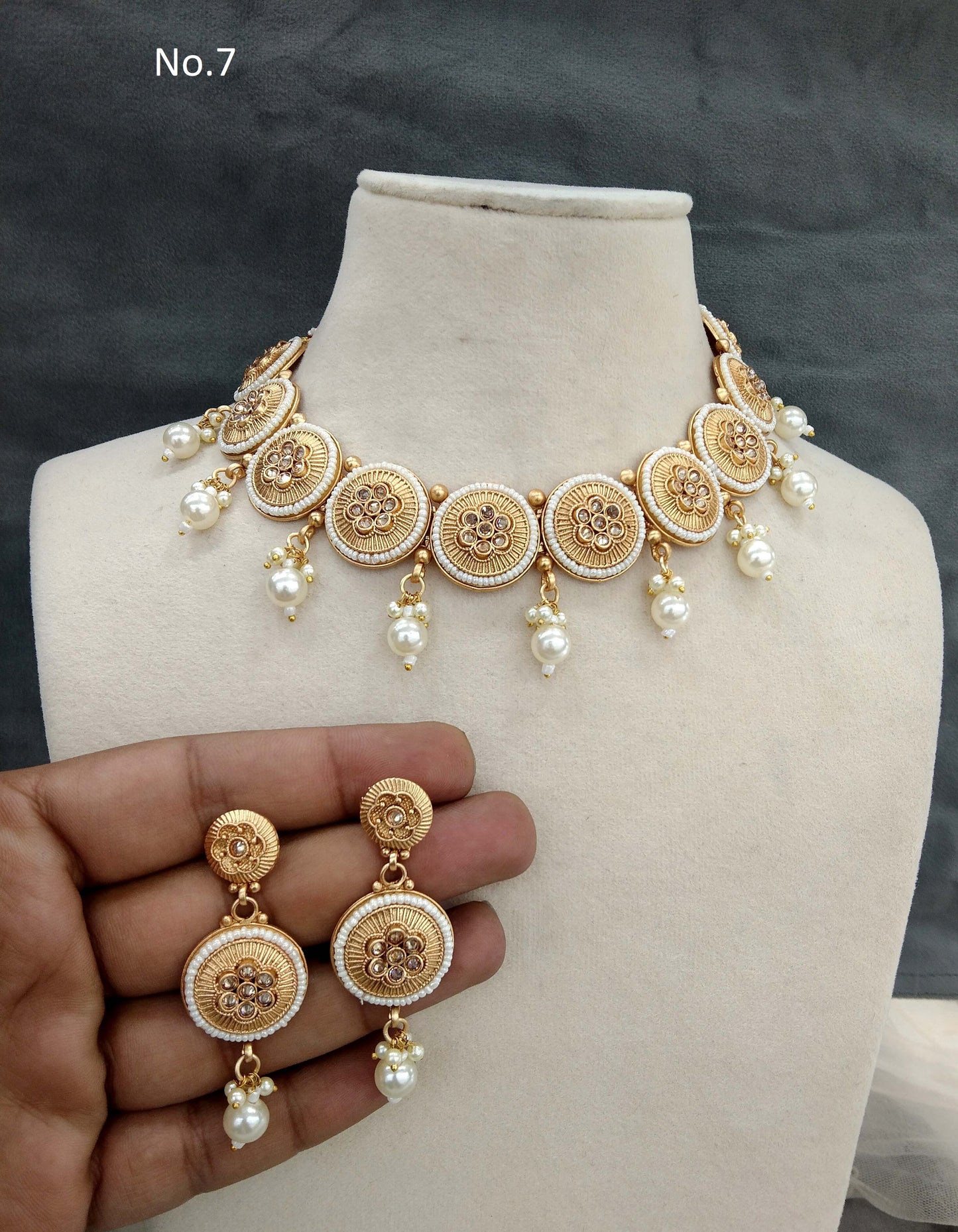 Antique Gold Polki Necklace Set Indian challa Jewellery Online